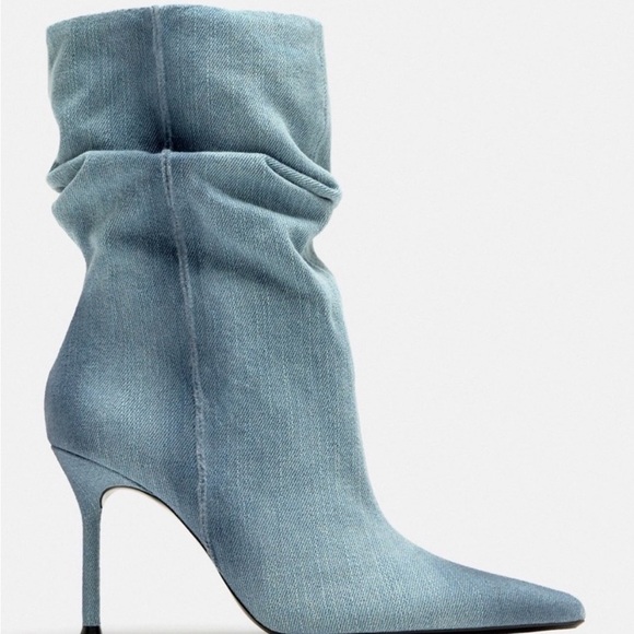 Zara Shoes - ZARA Blue Denim Slouchy Ankle Boots Stiletto Heel Pointed Toe Size 38 / 8